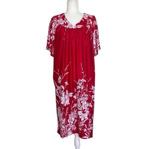 Vintage Metropolitan Muumuu House Dress Red White Floral Tropical Sz L